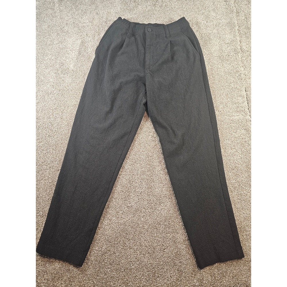 Zara Womens Textured Pleated Tapered Pants‎ Charcoal Grey Elastic Waist Size M
